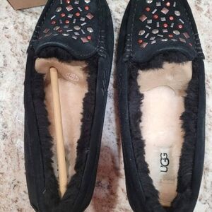 UGG Black Moccasin Shoes with Sheepskin Lining